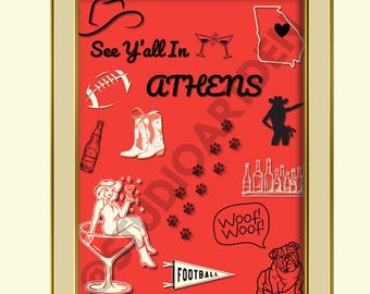 See Yall In Athens Wall Art - College Dorm Printable - Game Day Bar Cart Decor - Digital Download