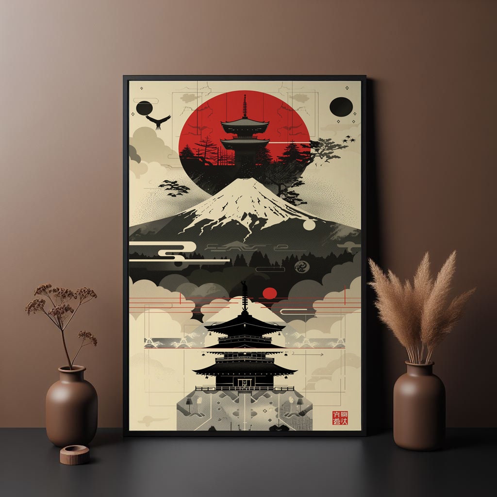 Japanese Pagoda Art Print, Mount Fuji Landscape (digital Download) - Etsy