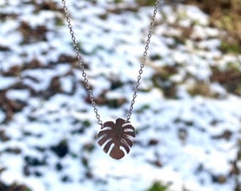 Silver Monstera Necklace, Dainty Monstera Necklace