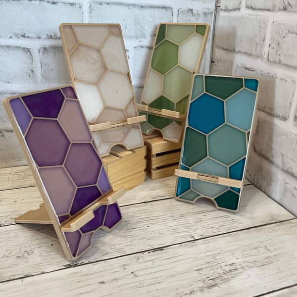 Honeycomb Phone Stand  | Hexagon iPhone Holder  | Geometric Pattern Charging Station  | Cell Phone Docking Station | Epoxy Resin, 3D Printed