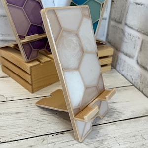 Honeycomb Phone Stand Hexagon iPhone Holder Geometric Pattern Charging Station Cell Phone Docking Station Epoxy Resin, 3D Printed image 3