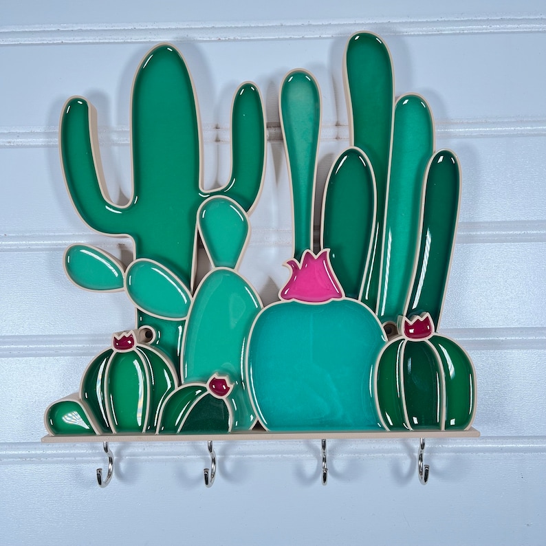 Cactus Key Holder for Wall | Southwestern Key Rack | Cute Desert Entryway Organizer | Decorative Key Hook