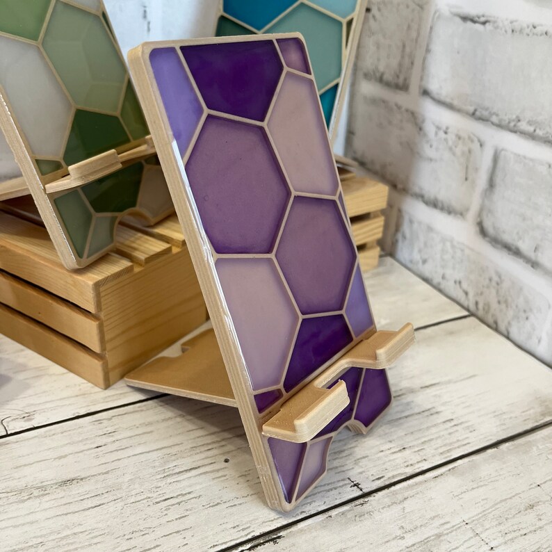 Honeycomb Phone Stand Hexagon iPhone Holder Geometric Pattern Charging Station Cell Phone Docking Station Epoxy Resin, 3D Printed image 4