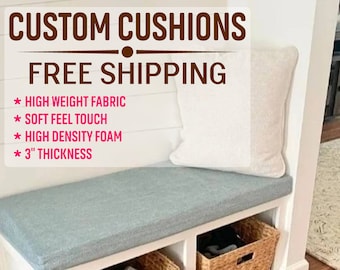 Custom Bench seat Cushion with Zipper ( 3" Thick ) - Window seat cushion with Chenille / Velvet Fabric