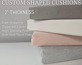 Custom Window Seat Cushion for Bay Window – 2" Thick Indoor Bench Cushion with Zippered Cover - Chenille / Velvet Fabric