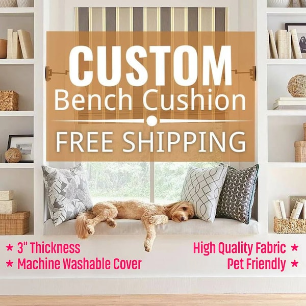 Custom Bench Cushion, Window Seat Cushion 3" Thick with Zipper - Sunbrella Fabric