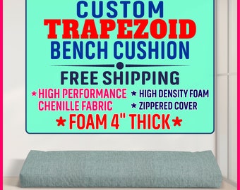 Custom Window Seat Cushion for Bay Window – 4" Thick Indoor Bench Cushion with Zippered Cover - Crypton Fabric
