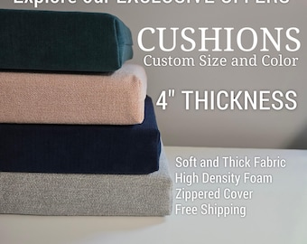 Custom Bench Cushion, Window Seat Cushion 4" Thick with Zipper - Chenille / Velvet Fabric