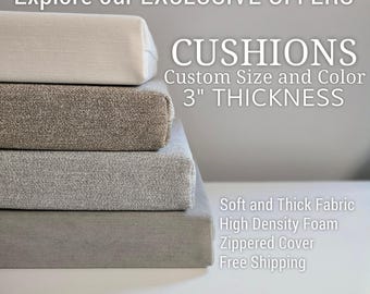Custom Bench Cushion, Window Seat Cushion 3" Thick with Zipper - Chenille / Velvet Fabric