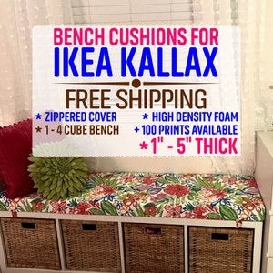 Custom IKEA Kallax Bench Seat Cushion with Straps - 100% Screen Printed Polyester