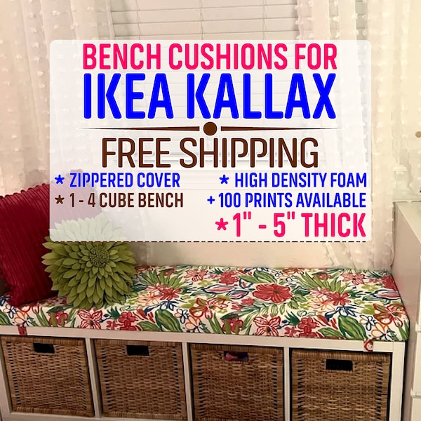 Custom IKEA Kallax Bench Seat Cushion with Straps - 100% Screen Printed Polyester