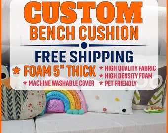 Custom Bench Cushion, Window Seat Cushion 5" Thick with Zipper - Sunbrella Fabric