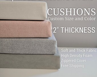 Custom Bench Cushion, Window Seat Cushion 2" Thick with Zipper - Chenille / Velvet Fabric