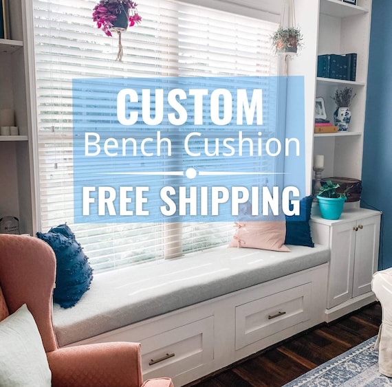 3 Thick Custom Bench Cushion Window Seat Cushion With Zipper 100 Screen Printed Polyester Etsy
