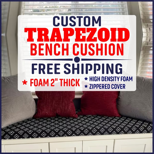 Custom Window Seat Cushion for Bay Window – 2" Thick Indoor Bench Cushion with Zippered Cover - 100% Screen Printed Polyester