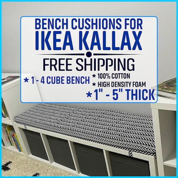 Custom IKEA Kallax Bench Seat Cushion with Straps - Cotton fabric