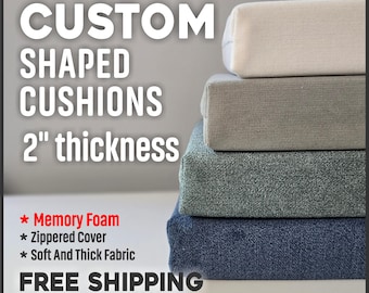 Custom Bench Cushion, Window Seat Cushion 2" Thick with Zipper - Memory Foam + Chenille or Velvet Fabric