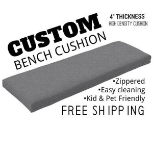 4" Thick Custom Bench Cushion with Zipper - Indoor Upholstered Seat Cushion