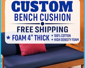Custom Bench Cushion, Window Seat Cushion 4" Thick with Zipper - Cotton Fabric
