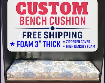 Custom Bench seat Cushion with Zipper (3" Thick) - Window seat cushion - 100% Screen Printed Polyester