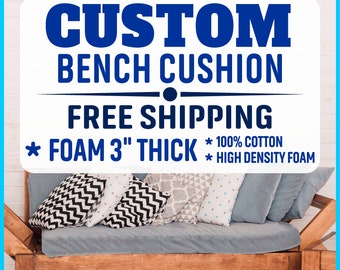 Custom Bench Cushion, Window Seat Cushion 3" Thick with Zipper - Cotton Fabric