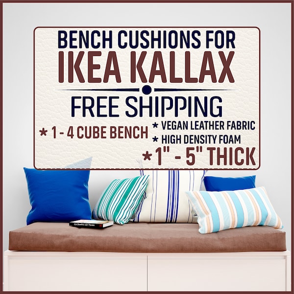 Custom IKEA Kallax Bench Seat Cushion with Straps - Vegan Leather fabric