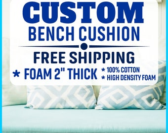 Custom Bench Cushion, Window Seat Cushion 2" Thick with Zipper - Cotton Fabric
