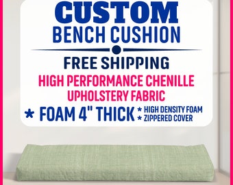 Custom Bench Cushion, Window Seat Cushion 4" Thick with Zipper - Crypton Fabric