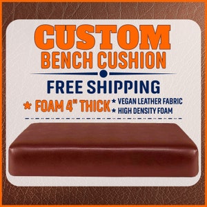 Custom Bench Cushion, Window Seat Cushion 4&quot; Thick with Zipper - Vegan Leather