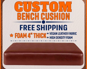 Custom Bench Cushion, Window Seat Cushion 4" Thick with Zipper - Vegan Leather