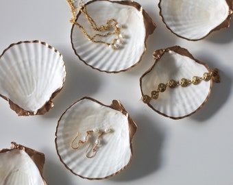 Gold Leaf Seashell Dish, Jewelry Holder, Ocean Accent Tray, Beachy Home Decor, Luxury Ring Dish