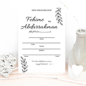 Digitaler Download Dini Nikah Belgesi Islamische Trauung Zertifikat/Eheurkunde zum Ausdrucken / Hochzeit / Wedding