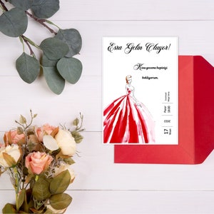 Cartão de convite elegante como download digital para impressão/Kina Davetiyesi / Dügün Davetiyesi / Cartão de casamento / Convite Henna /
