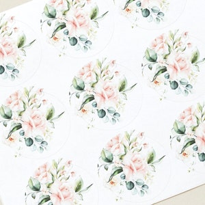 Bloemen Stickers, 48 Stickers, Bruiloft Envelop Stickers, Uitnodiging, Ronde Botanische Seal Sticker, Rozen, Bloemen, Roze Boeket, Vintage