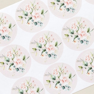 Bloemen Stickers, 48 Stickers, Bruiloft Envelop Stickers, Uitnodiging, Ronde Botanische Seal Sticker, Rozen, Bloemen, Roze Boeket, Vintage