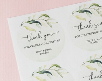Adesivos de agradecimento de casamento de eucalipto, 24 adesivos de 6 cm (2,4"), adesivos para lembrancinhas de casamento, adesivos redondos de agradecimento para presente de casamento, personalizados