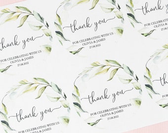Adesivos de agradecimento de casamento de eucalipto, 24 adesivos de 6 cm (2,4"), adesivos para lembrancinhas de casamento, adesivos redondos de agradecimento para presente de casamento, personalizados