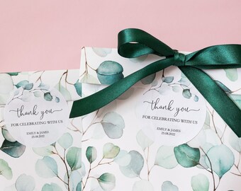 Adesivos de agradecimento de casamento de eucalipto, 24 adesivos de 6 cm (2,4"), adesivos para lembrancinhas de casamento, adesivos redondos de agradecimento para presente de casamento, personalizados