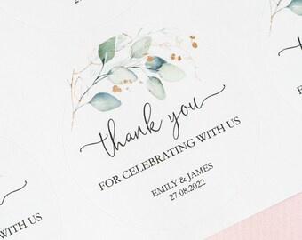 Adesivos de agradecimento de casamento de eucalipto, 24 adesivos de 6 cm (2,4"), adesivos para lembrancinhas de casamento, adesivos redondos de agradecimento para presente de casamento, personalizados