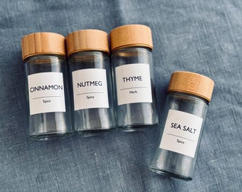 CUSTOM Spice Labels Minimalistic. Minimalist Spice Jar Stickers, white, black, water resistant. Made in Switzerland | My Pretty Labels