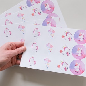 Unicorn Sticker, Gift Sticker Set, Envelope Stickers, 48 Stickers, Unicorn Round Seal Stickers, Kids Party Favour Bag Stickers, Gift Bag