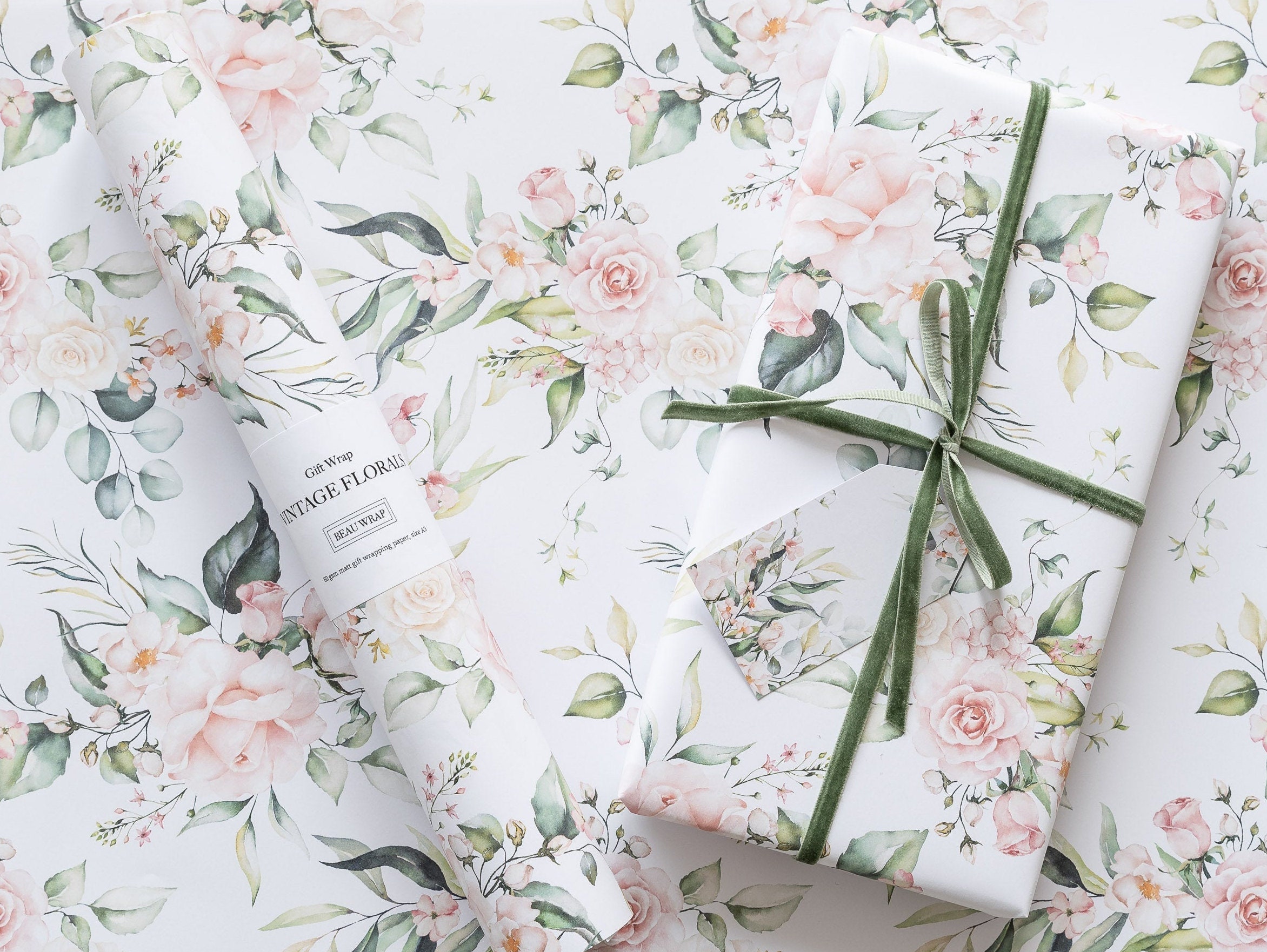 Vintage Floral Gift Wrapping Paper, 20 Sheets, Rose Luxury Gift Wrap,  Flower Gift Wrapping, Botanical Wrap, High Quality, 50x70cm, Rolled 