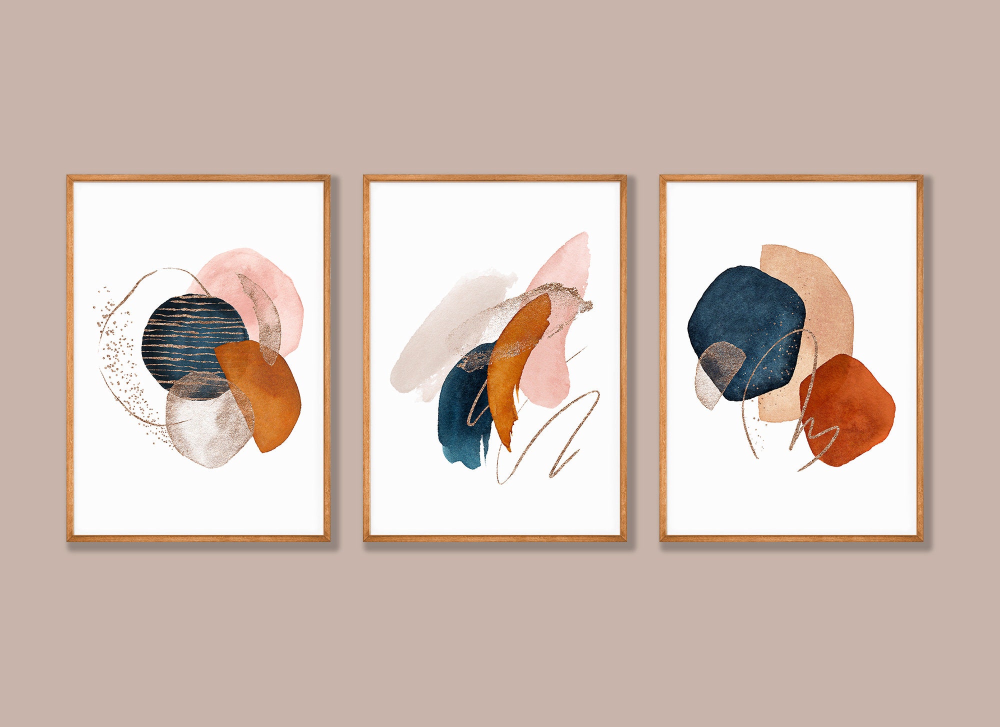 Abstract Art I Set of 3 Prints Wall Decor Home Decor Rose Etsy