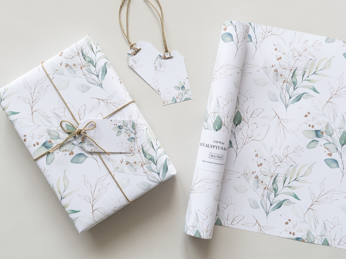Eucalyptus Luxury Gift Wrapping Paper Botanical Leaf Pattern Etsy