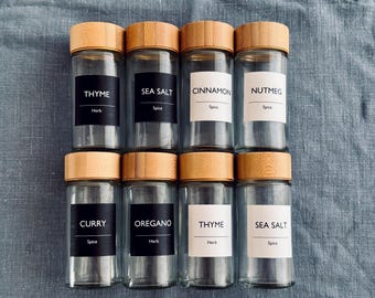 CUSTOM Spice Labels Minimalistic. Minimalist Spice Jar Stickers, white, black, waterproof. Made in Switzerland | My Pretty Labels