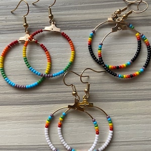 Rainbow hoop seed bead earrings