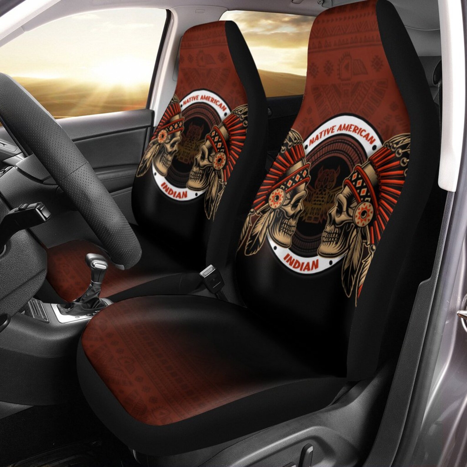 Native American Car Seat Covers Indian Skull Headdress Car Etsy