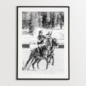 St Moritz Snow Polo Photo Print Switzerland Black White Livingroom Wall Art Polo Sport Player