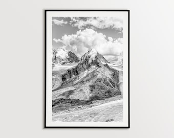 Piz Roseg Berglandschaft Fotografie, Schweiz Fotodruck, Schwarz-Weiss Fotografie, Alpen Kunstdruck Schwarzweiss Landschaft Fotografie