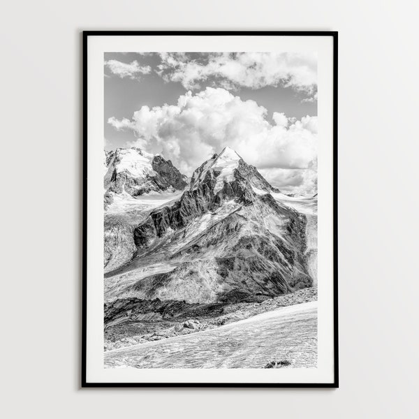 Piz Roseg Berglandschaft Fotografie, Schweiz Fotodruck, Schwarz-Weiss Fotografie, Alpen Kunstdruck Schwarzweiss Landschaft Fotografie